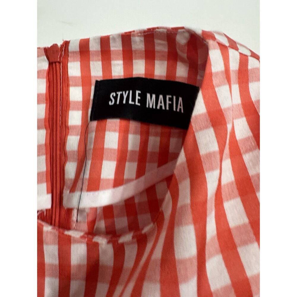 Style Mafia Seersucker Red Plaid Checker Blouse Long Tie Sleeves Size Medium M - Picture 3 of 5